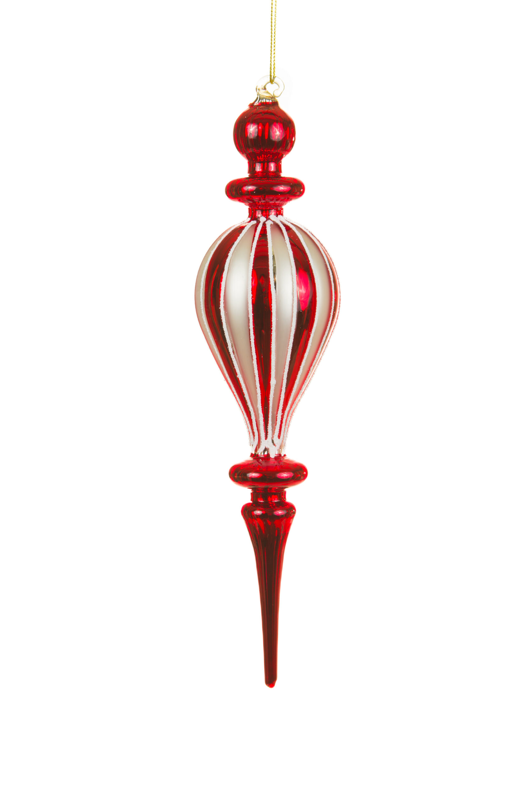 Red/White Glass Hanging Striped Finial Ornament