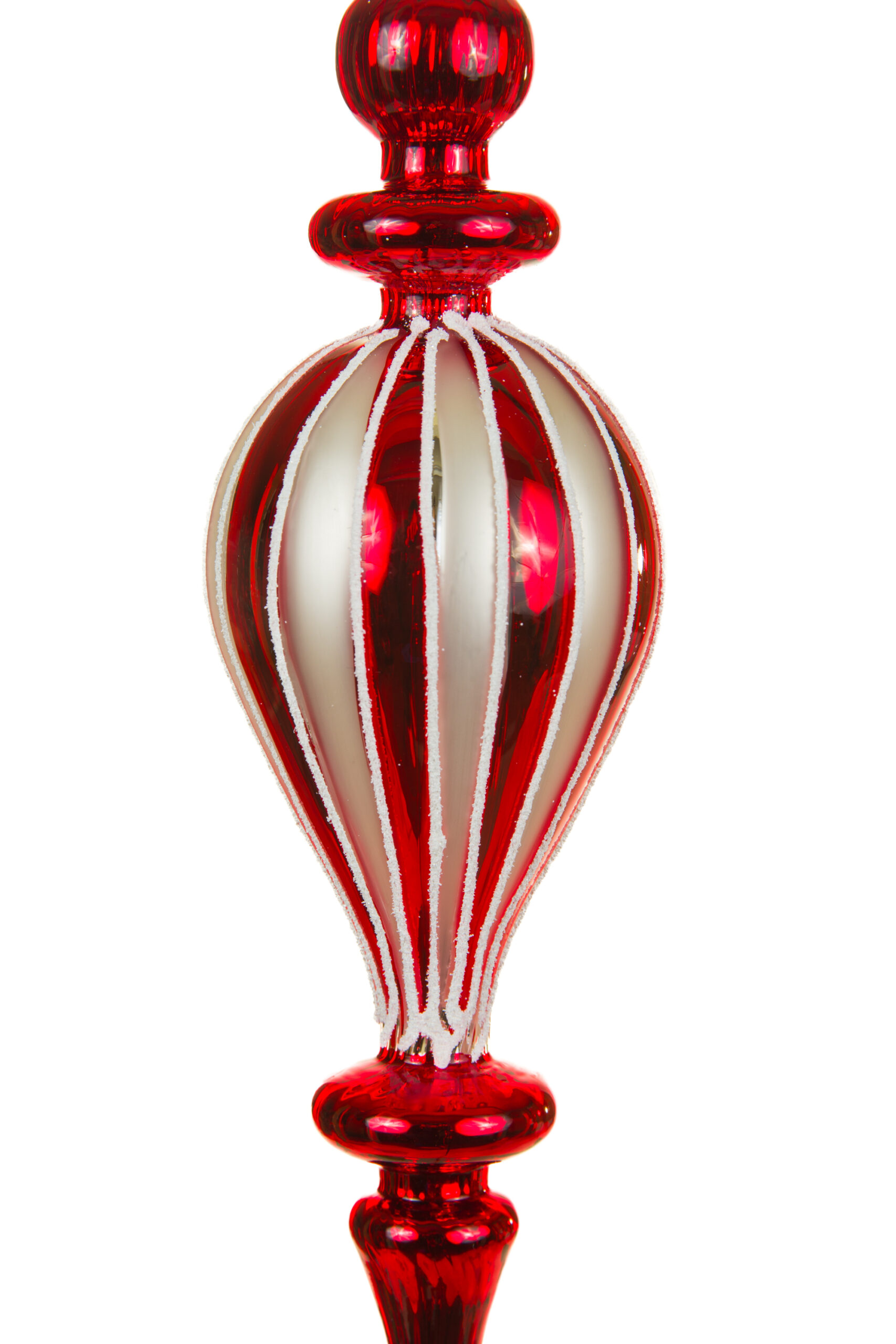 Red/White Glass Hanging Striped Finial Ornament - Image 2