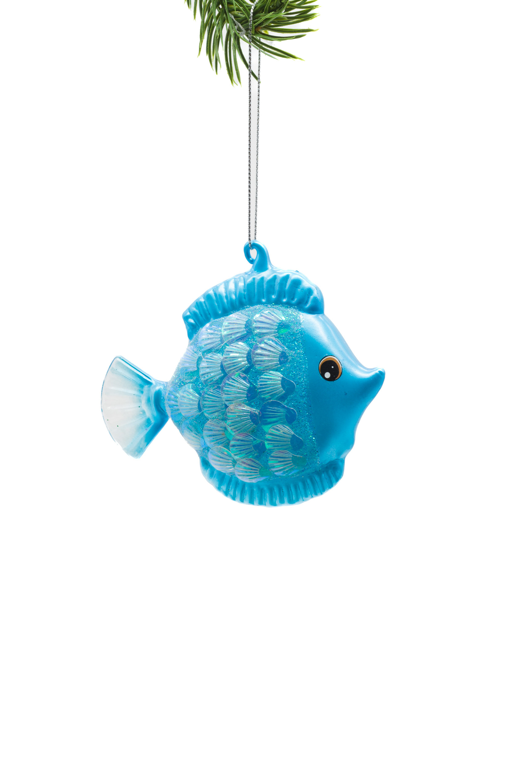 Blue Glass Hanging Friendly Fish Ornament with Iridescent Scales - Image 2
