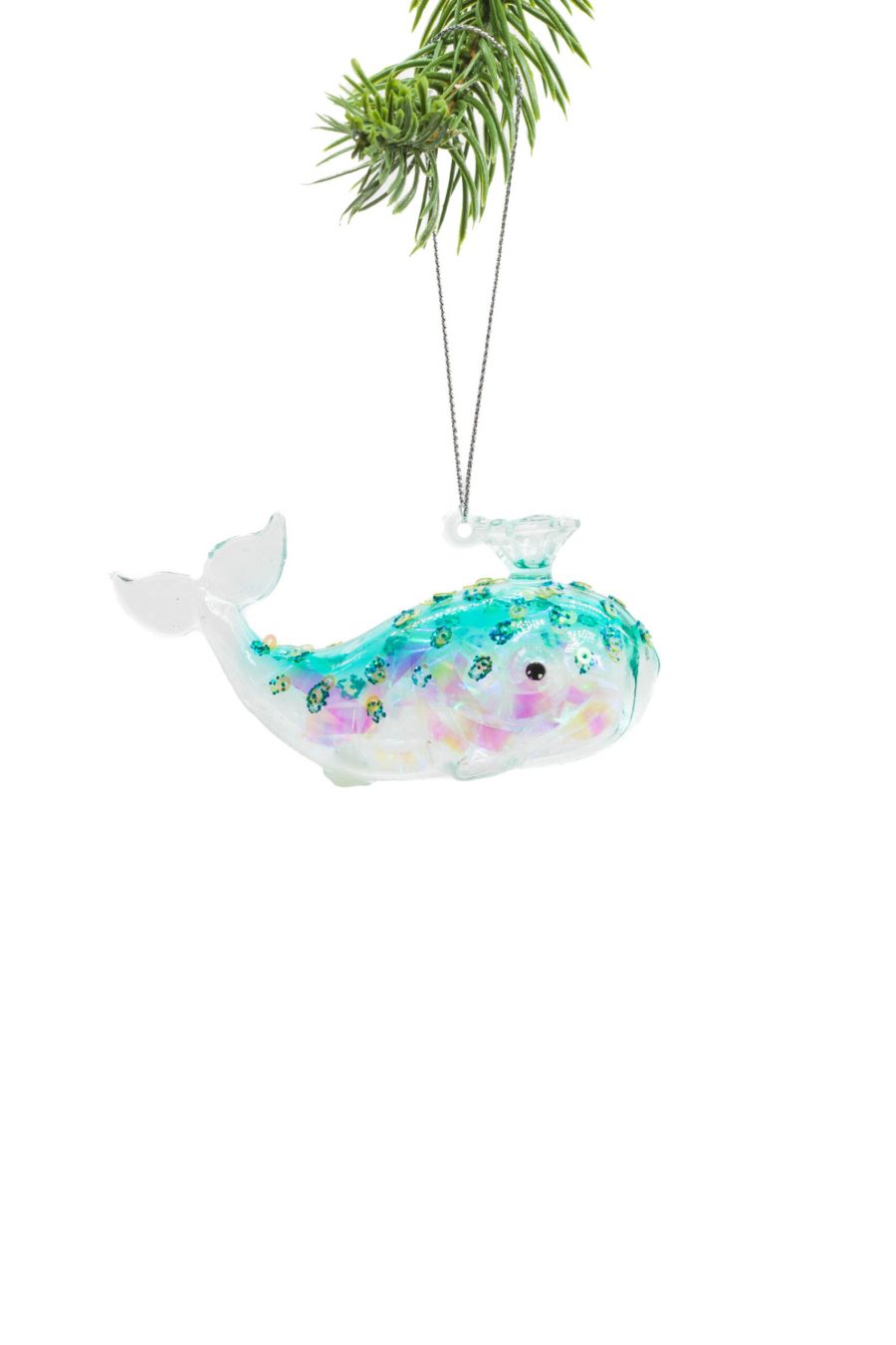 Blue/Iridescent Glass Hanging Whale Ornament