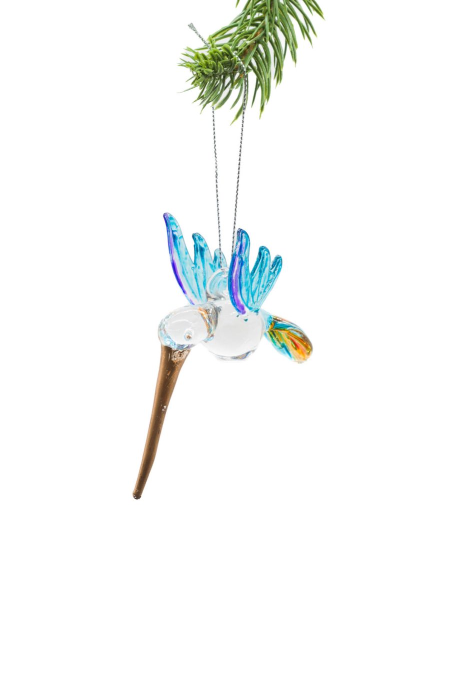 Clear Glass Hanging Hummingbird Ornament with Spectral Wings
