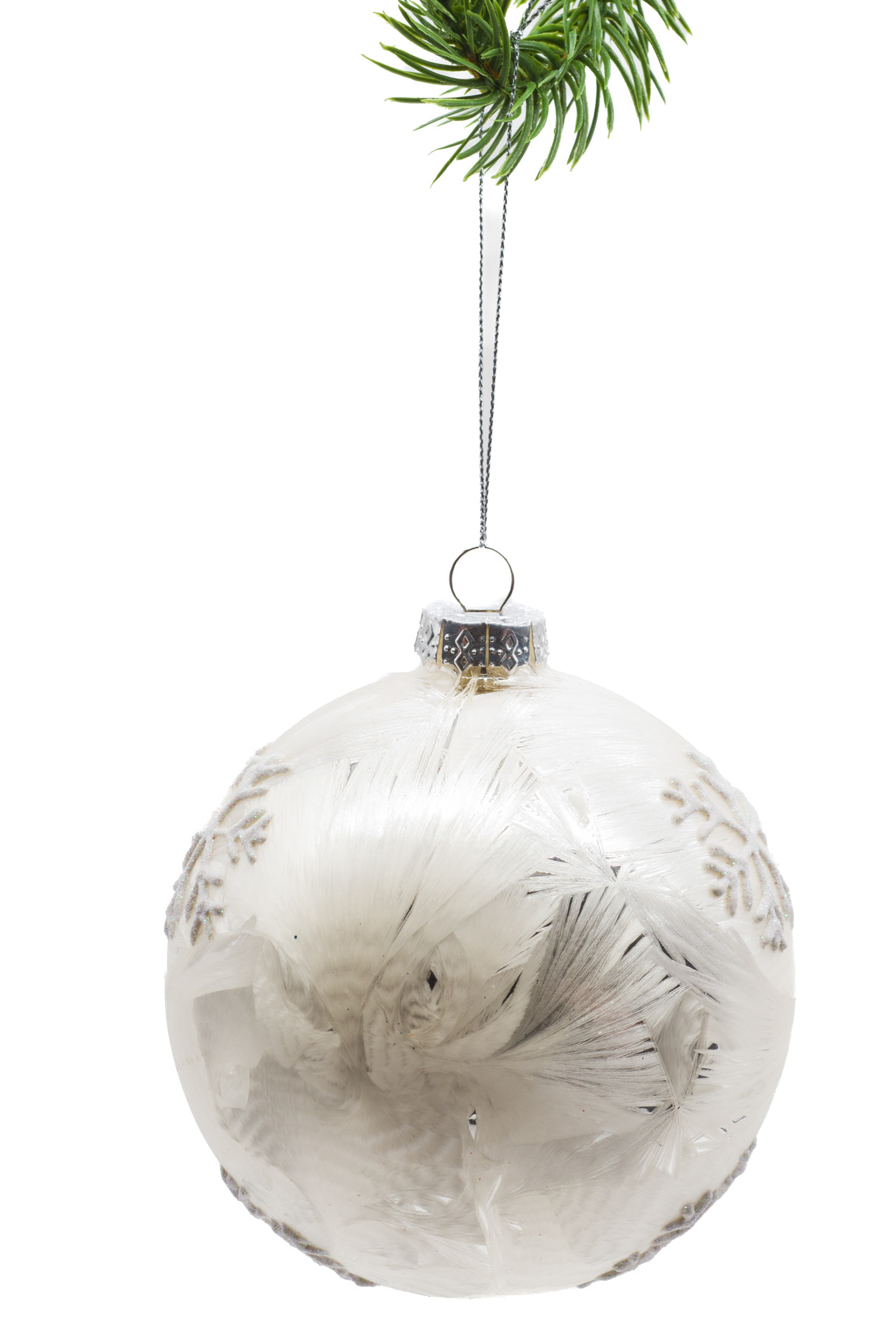 White Glass Hanging Painted Bulb of Potted Flowers - Image 2