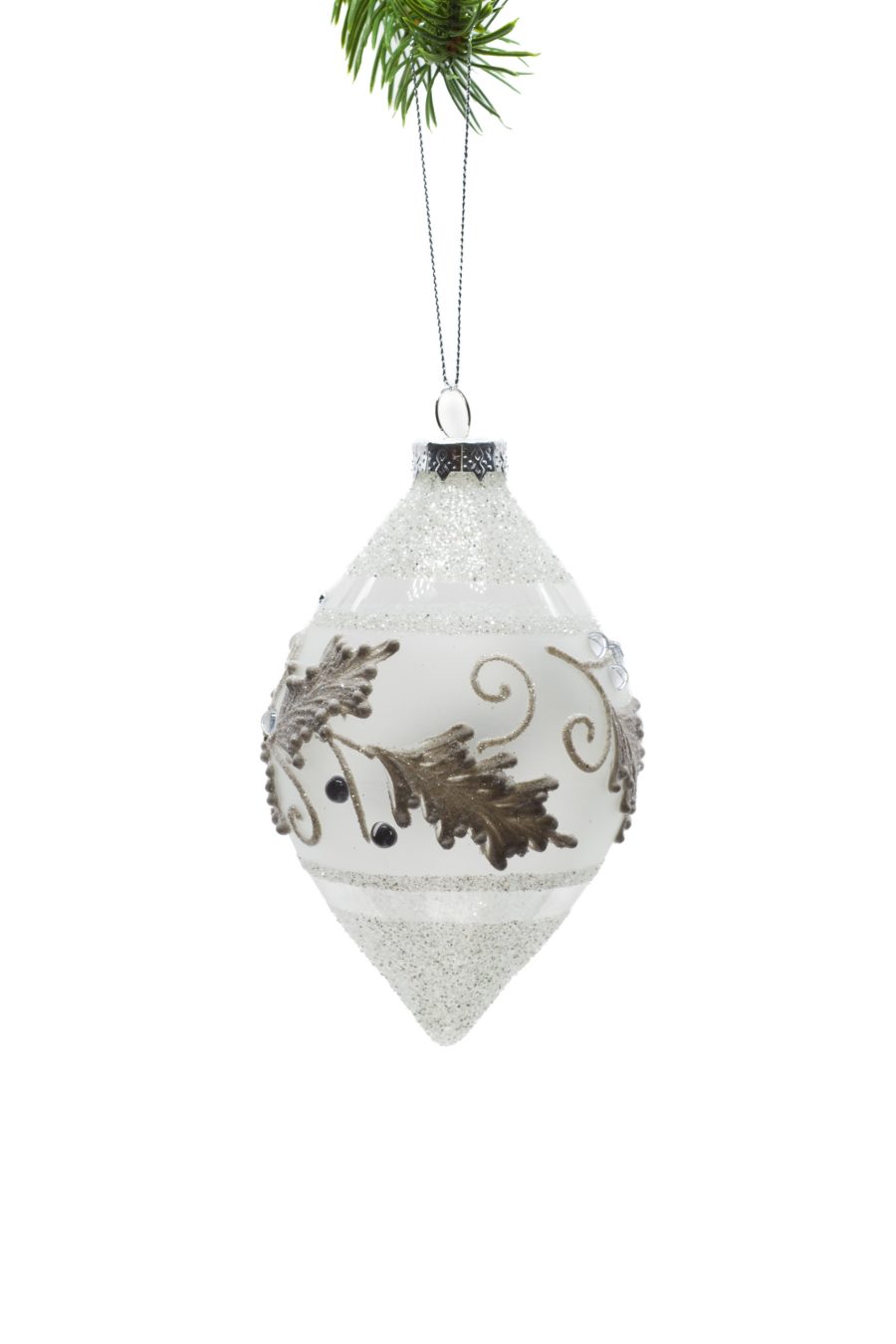 Silver/Clear Glass Hanging Embellished Finial with Pine Tree Stucco