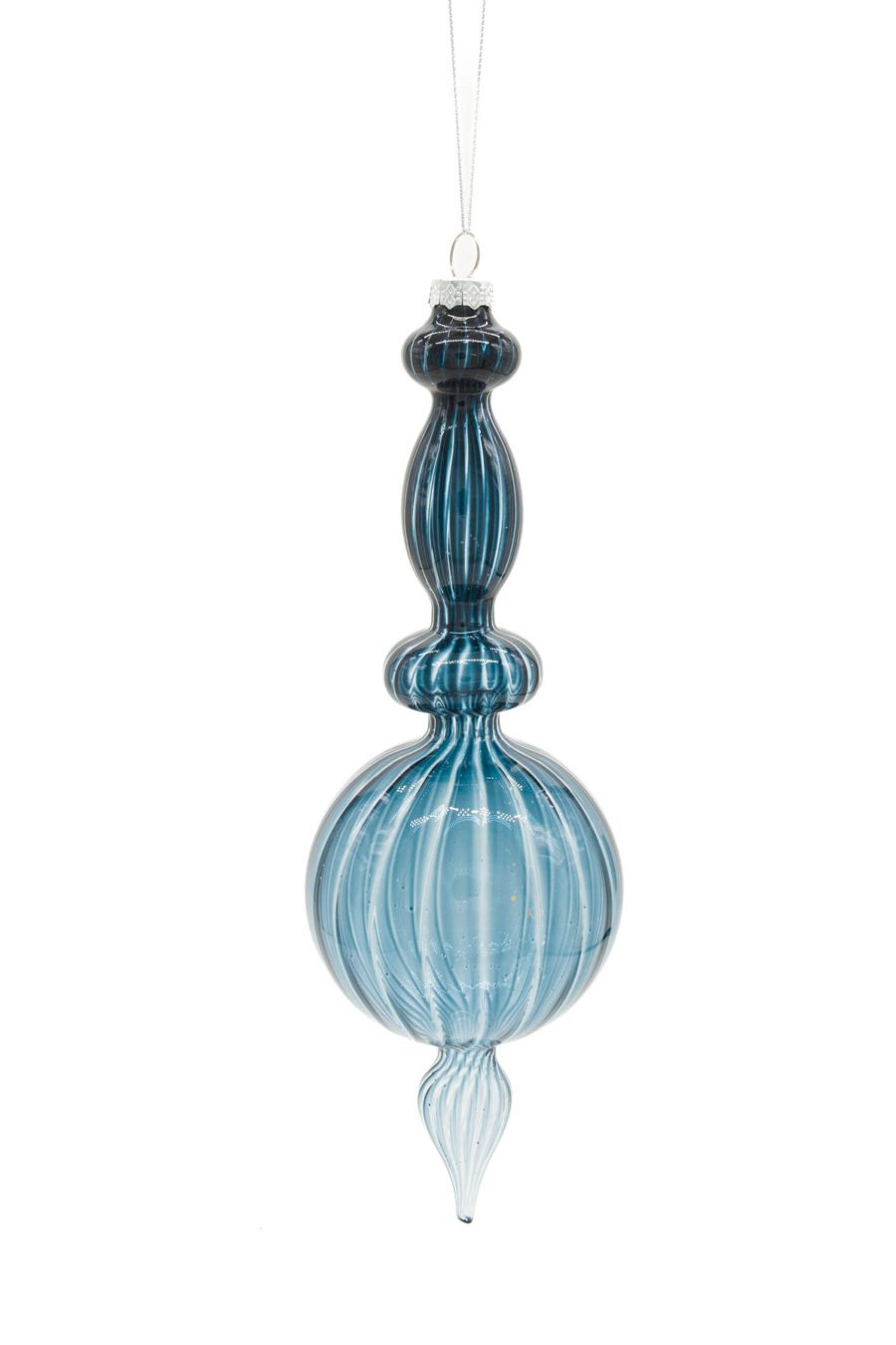 Navy/Clear Glass Hanging Rippled Ornament