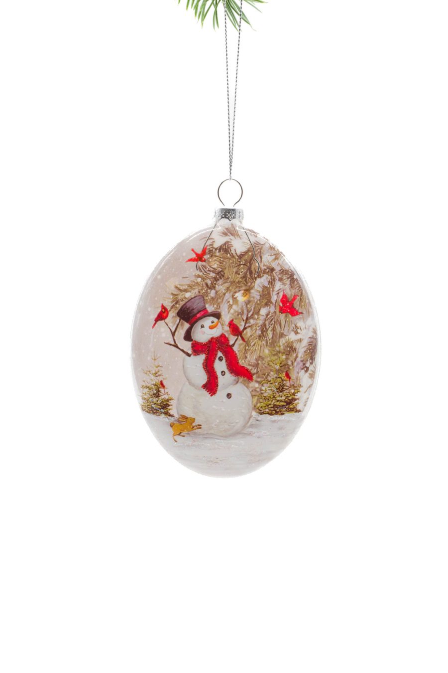 Silver Glass Hanging Printed Pendant with Snowman Print