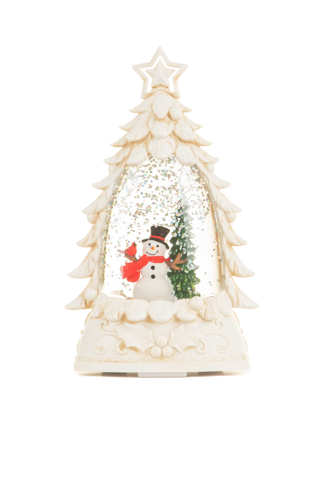 Weathered White Matte Happy Snowmen Warm White LED Mini Snow Globe