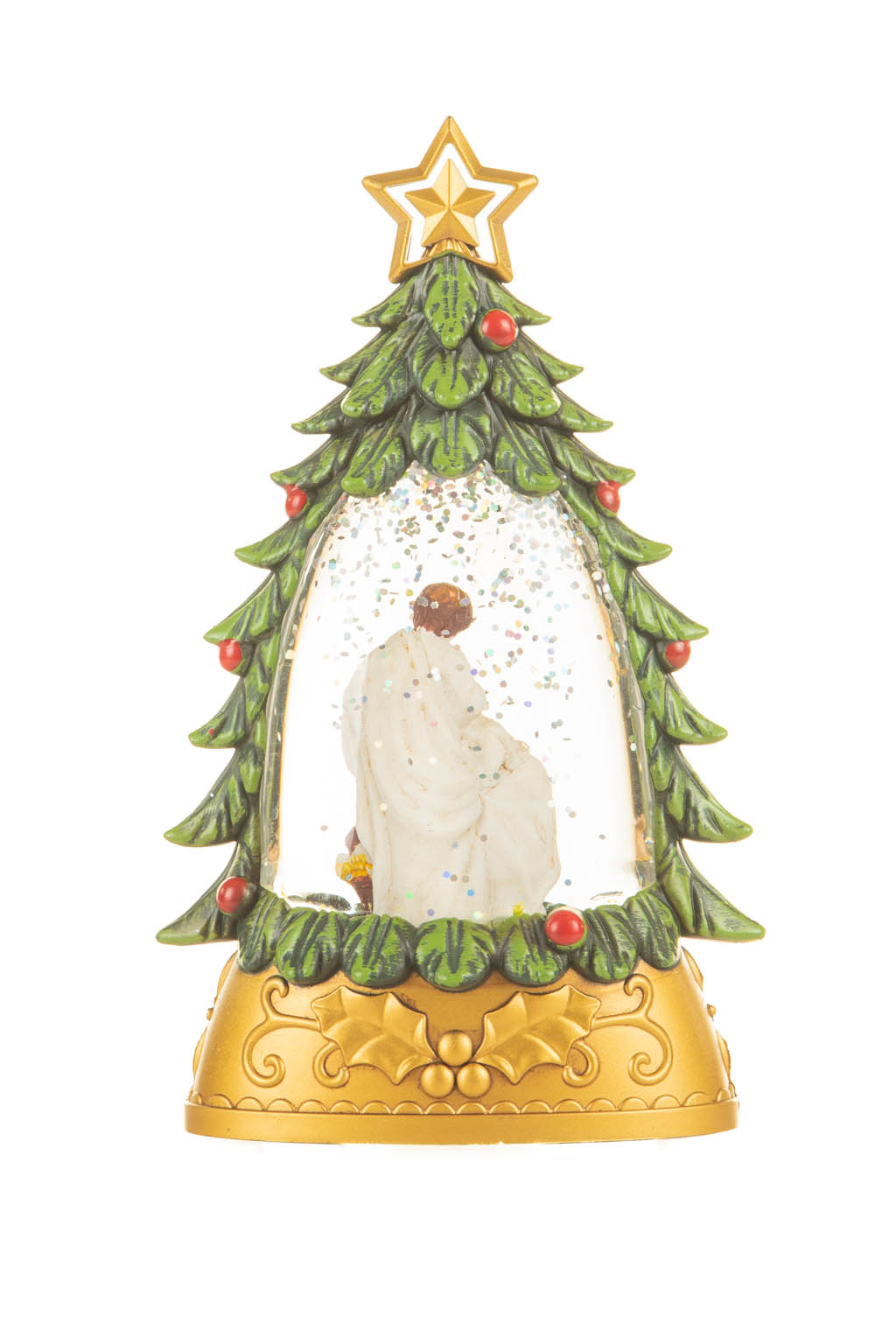 Green and Gold Matte Nativity Warm White LED Mini Snow Globe - Image 2