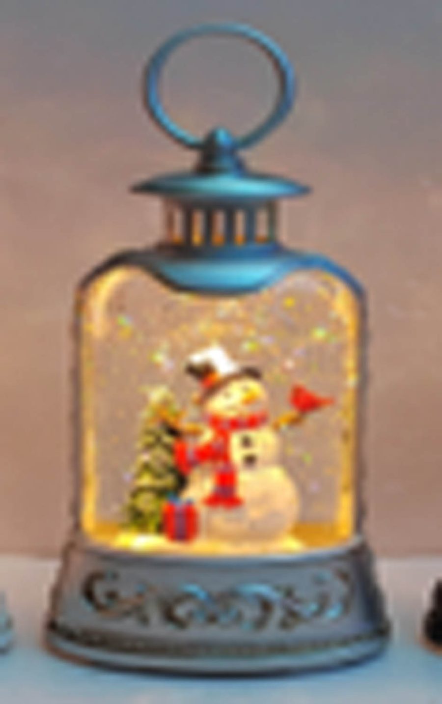 White Snowman Lantern Warm White LED Snow Globe with Swirling Glitter