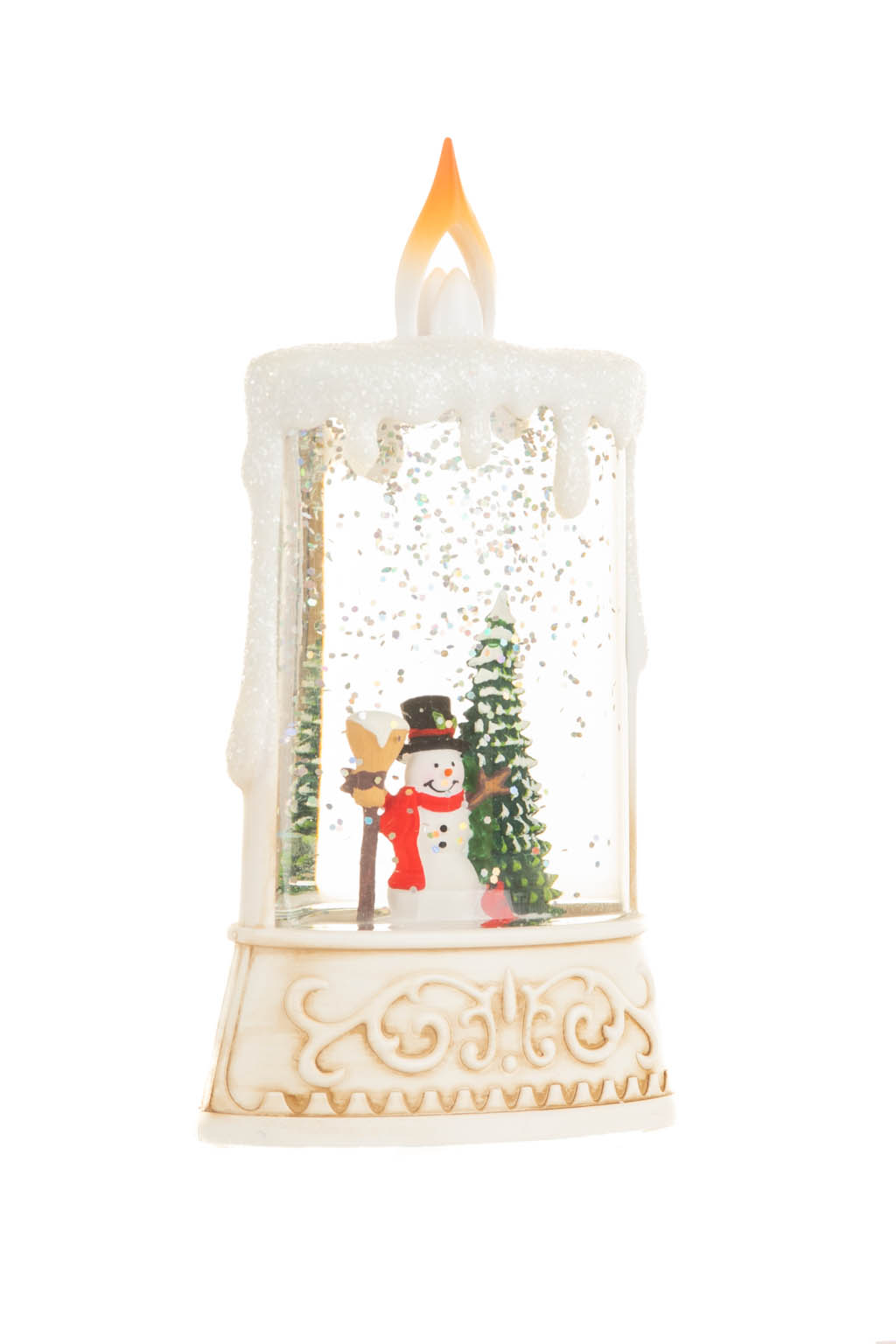 Beige and White Candle-Like Snowman Warm White LED Snow Globe - Image 3