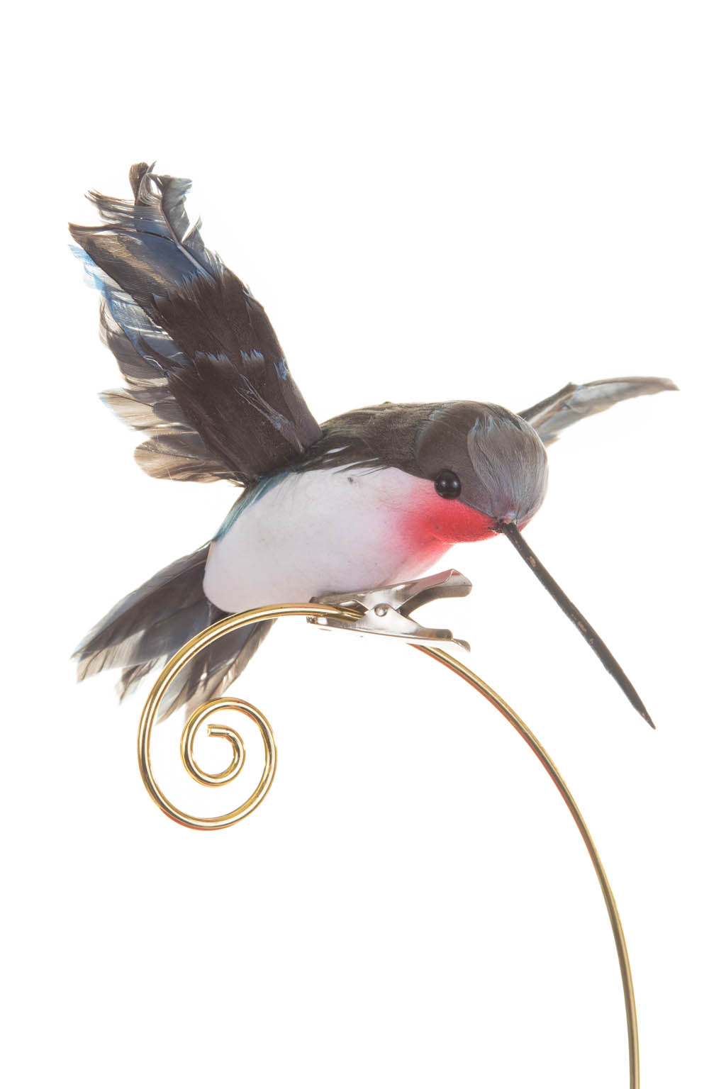 Adventurous Flying Gray and White Clip-on Hummingbird Ornament - Image 3