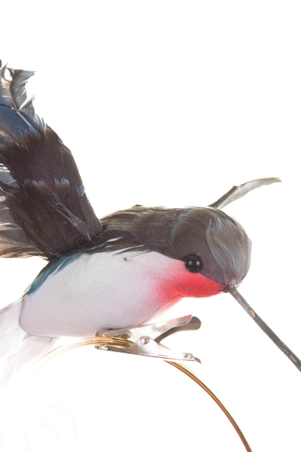 Adventurous Flying Gray and White Clip-on Hummingbird Ornament - Image 4