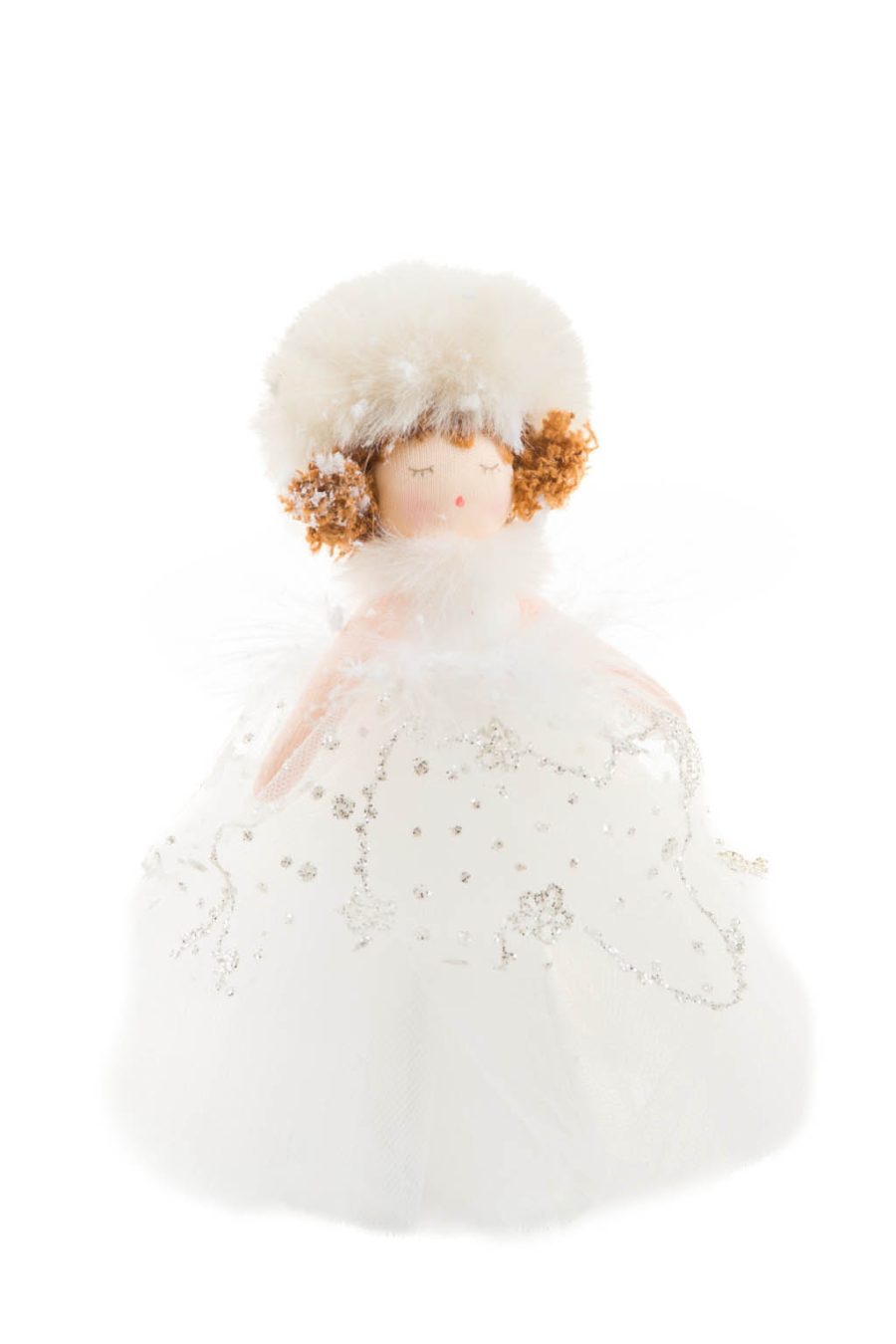 White Aristocratic Angel Tree Topper in Thick Glittery Tulle Petticoat