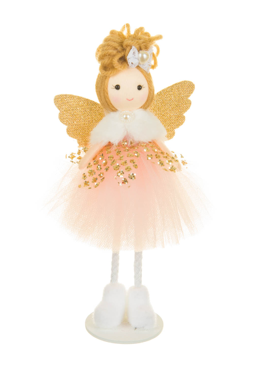 Smiling Thin Hangable Juvenile Baby Pink Solid Fabric Ballerina Girl Ornament with Done Up Hair