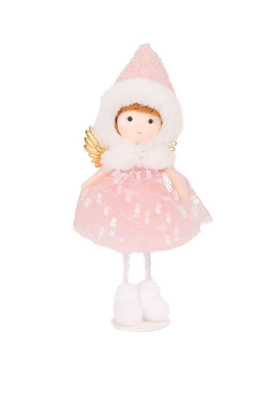 Pink and White Sequin Cozy Ornament in Tulle Petticoat and Thick Winter Cap