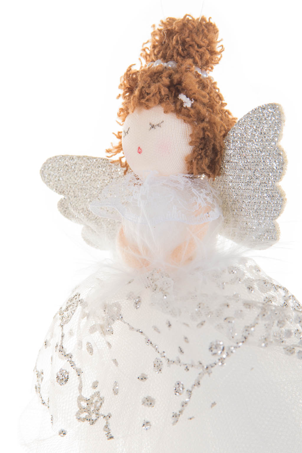 Hangable Pink and Gold Pearlines Dazzling Angel Ornament with Jeweled Fur Neckline - Image 6