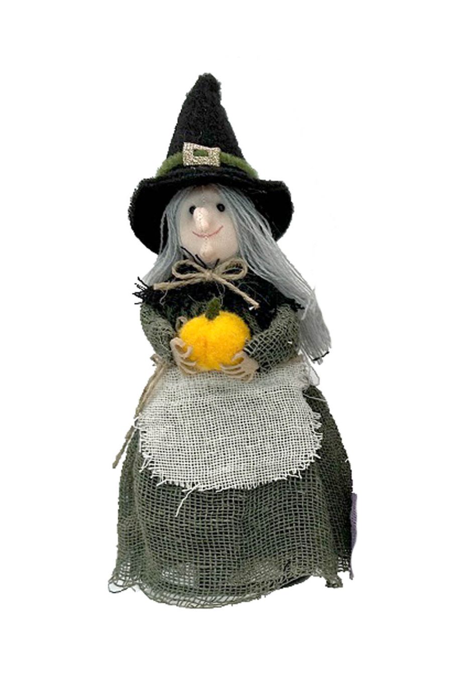 Green and Black Witch Ornament in Old and Tattered Garb