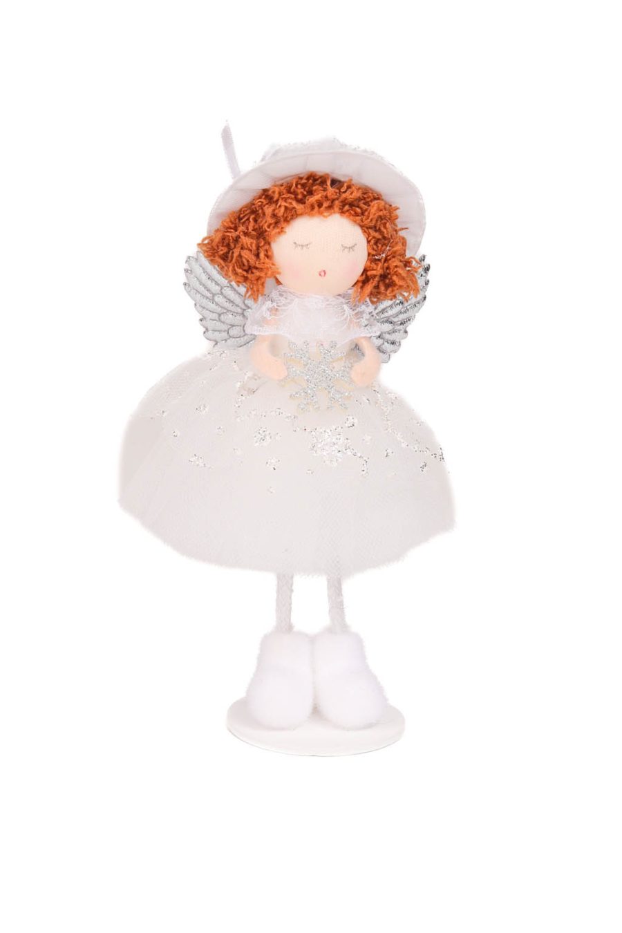 White Noble Angel Ornament in Tulle Petticoat Fur Wide-Brim Cloche Hat