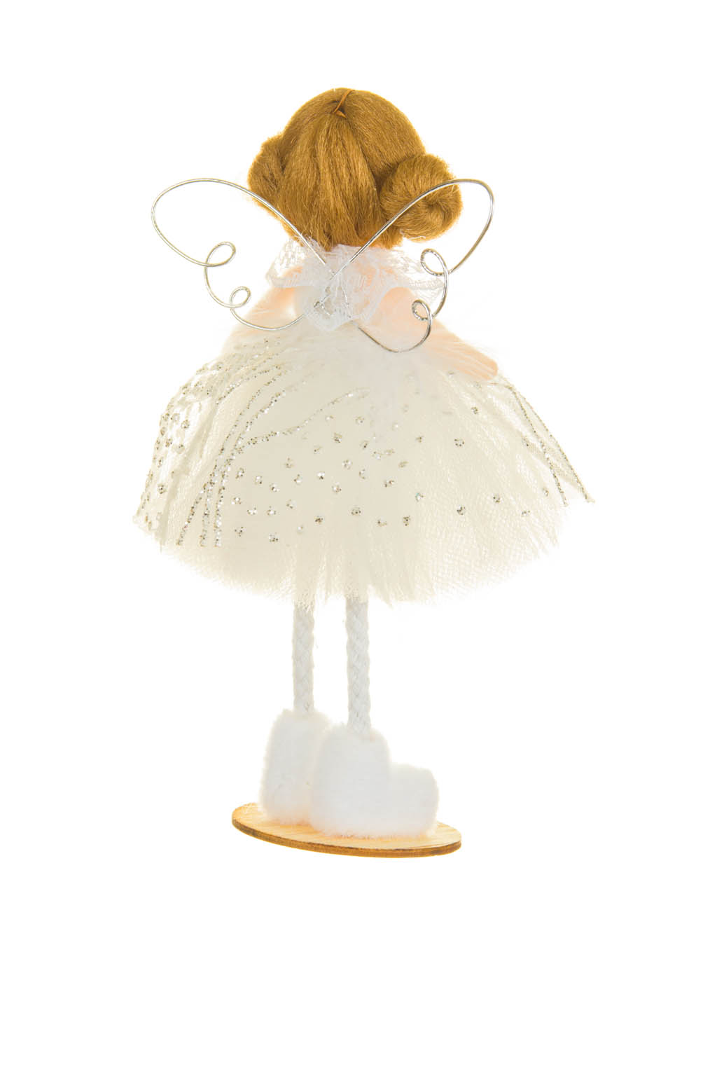 Smiling Slender Juvenile White Solid Fabric Petite Girl Ornament with Cinnamon Bun Hair - Image 2