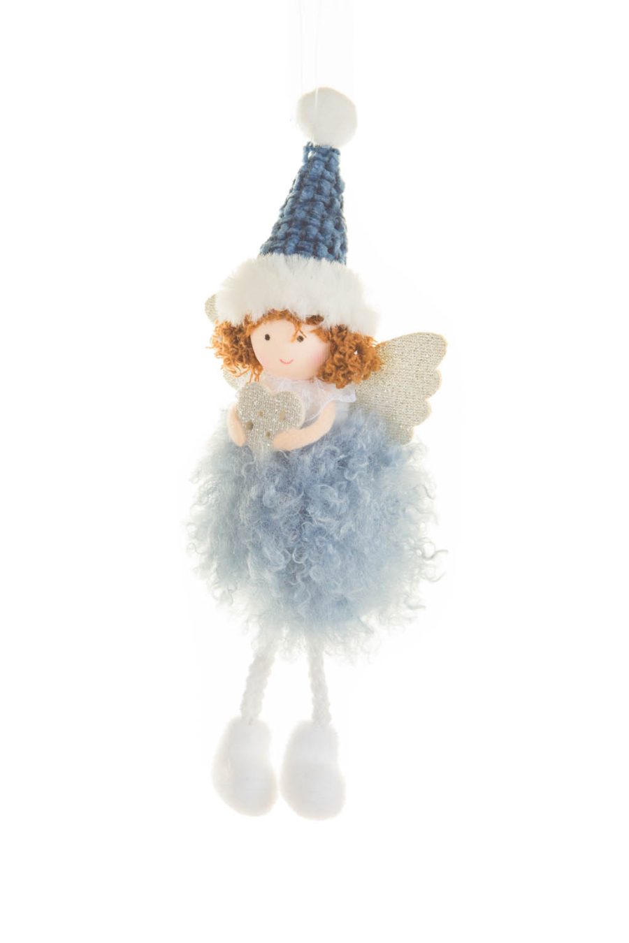 Glittery Hangable Navy and Silver Fluffy Trunk Cozy Angel Ornament Edge Of the Table Sitting Option