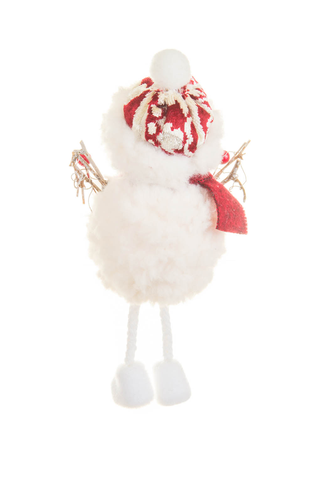 Smiling Juvenile White and Burgundy Solid Fabric Traditional Snowman Ornament with Beanie - Image 2