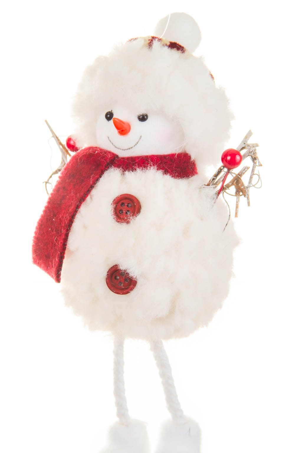 Smiling Juvenile White and Burgundy Solid Fabric Traditional Snowman Ornament with Beanie - Image 3