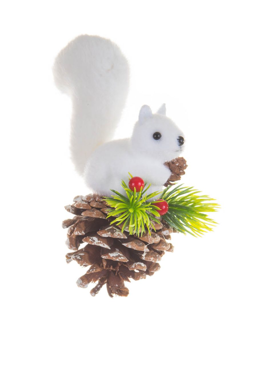 Hanging White and Brown Fuzzy Squirrel Fuzzy Squirrel Ornament
