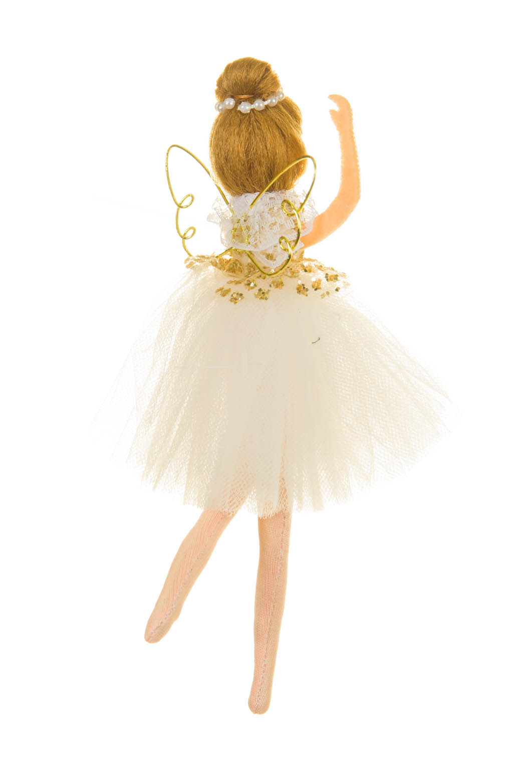 Adorable Slender Dancing White Solid Fabric Ballerina Girl Ornament Wearing Gold Wired Wings - Image 2