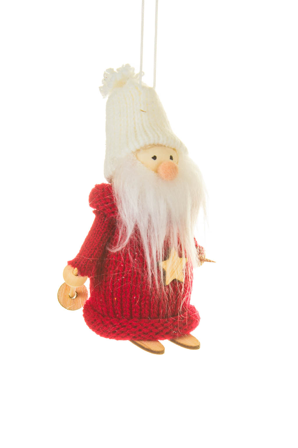Adorable Cozy Hanging Burgundy Solid Fabric Skiing Santa Ornament with Star on Shirt