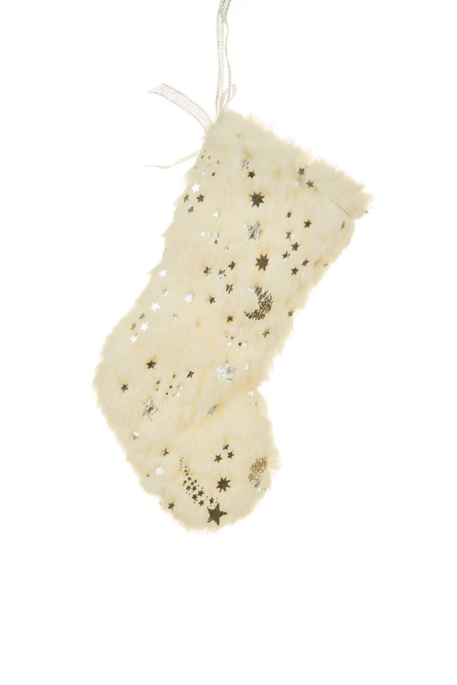 Fluffy Hanging Gray Solid Fabric Stocking Ornament with Silver Star Design