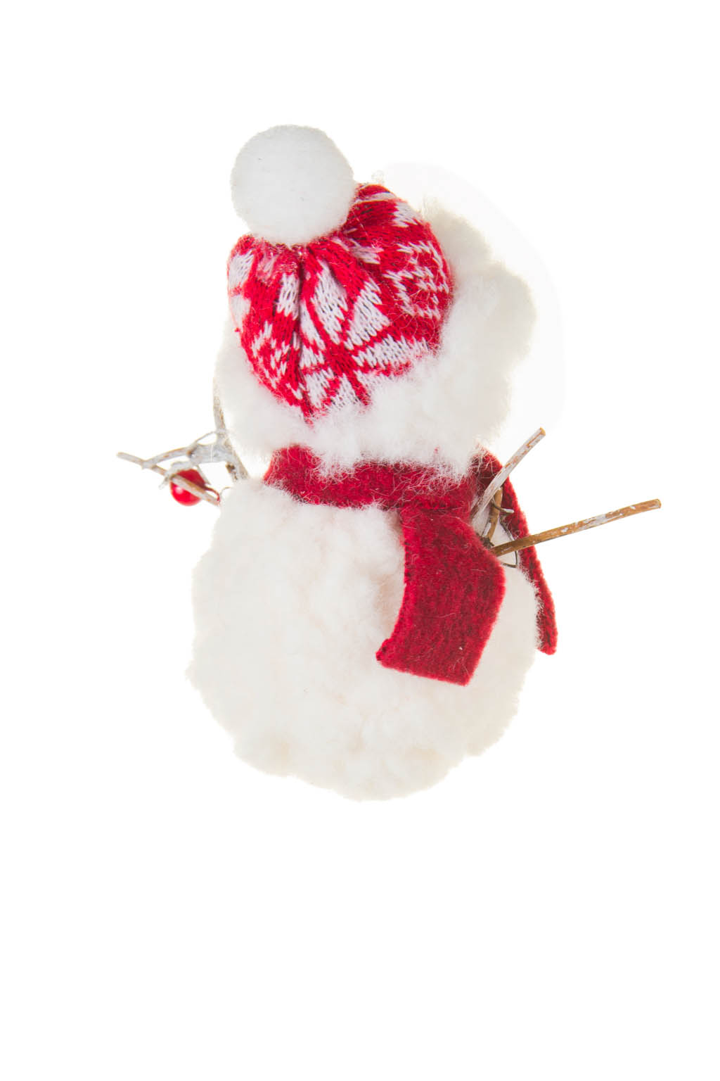 Hanging White and Red Cheery Snowman Ornament in Cozy Wool Scarf - Image 2