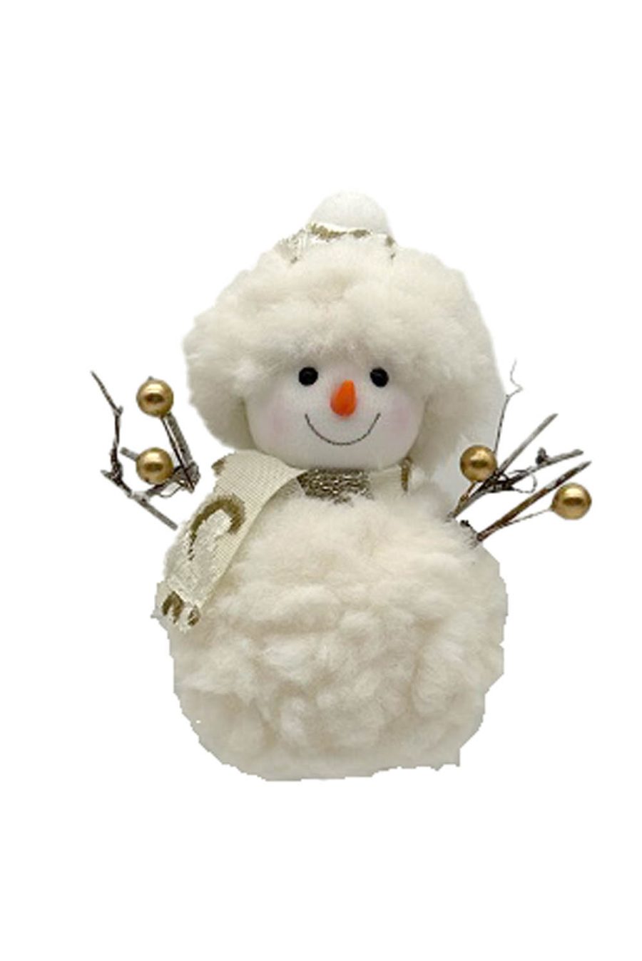 Adorable Fluffy Hangable White Solid Fabric Snowman Ornament with Ornament Twig Arms