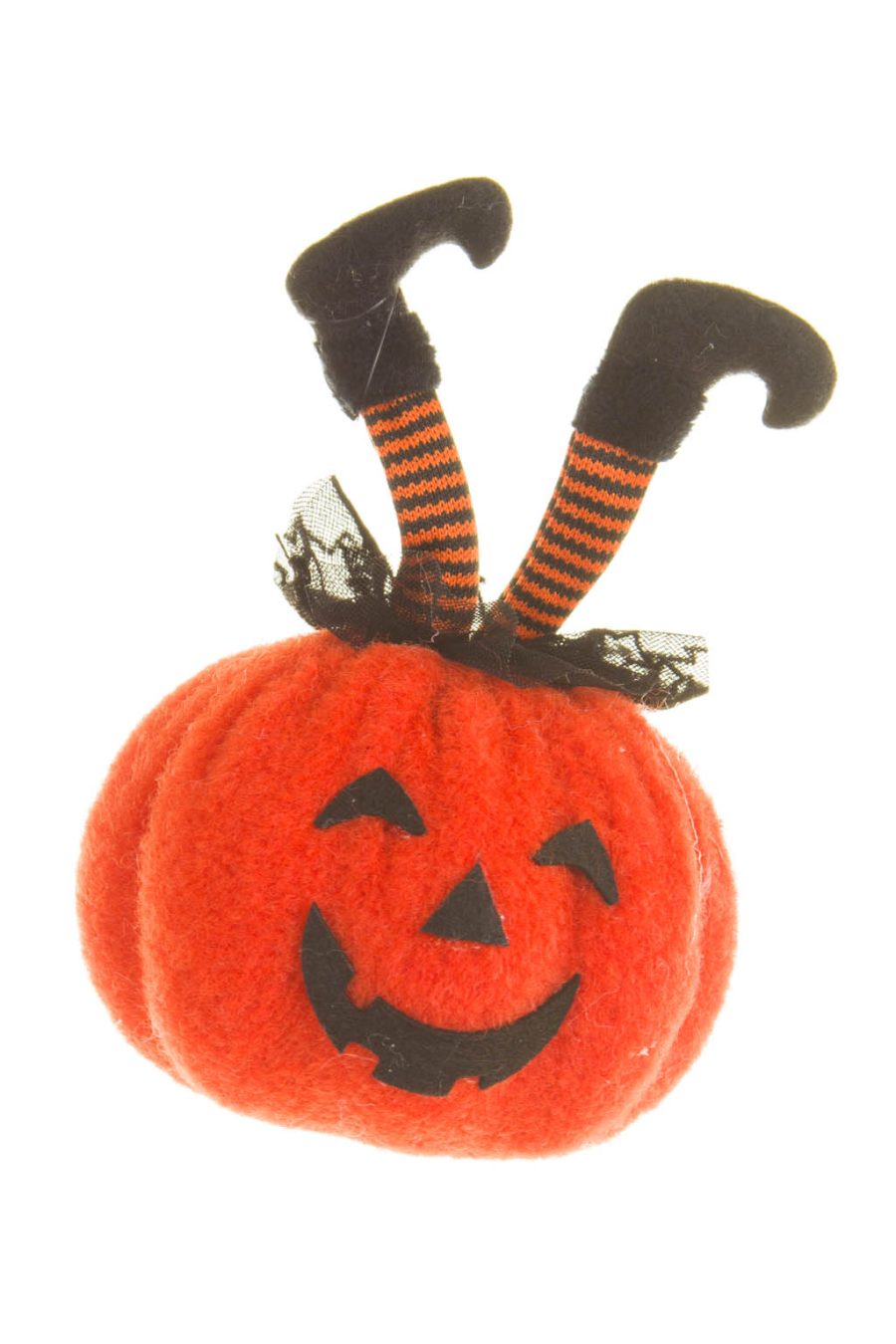 Goofy Smiling Hangable Orange and Black Solid Styrofoam Pumpkin Figurine with Protruding Legs