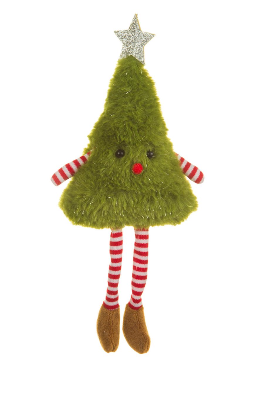 Friendly Hanging Green Fabric Tree Boy Ornament with Stripped Limbs