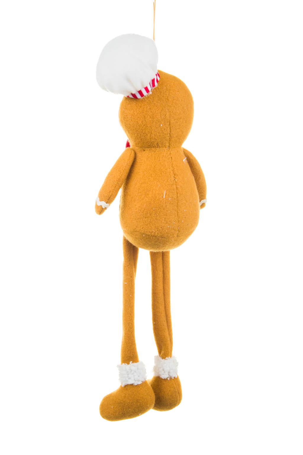 Festive Lanky Hanging Brown Fabric Chef Gingerbread Man with Dangling Legs - Image 2
