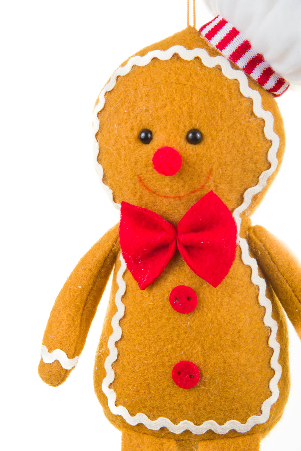 Festive Lanky Hanging Brown Fabric Chef Gingerbread Man with Dangling Legs - Image 3