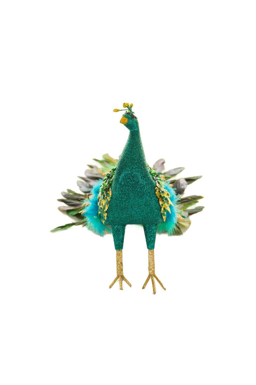 Teal and Gold Feathers Peacock with Decorated Feathers