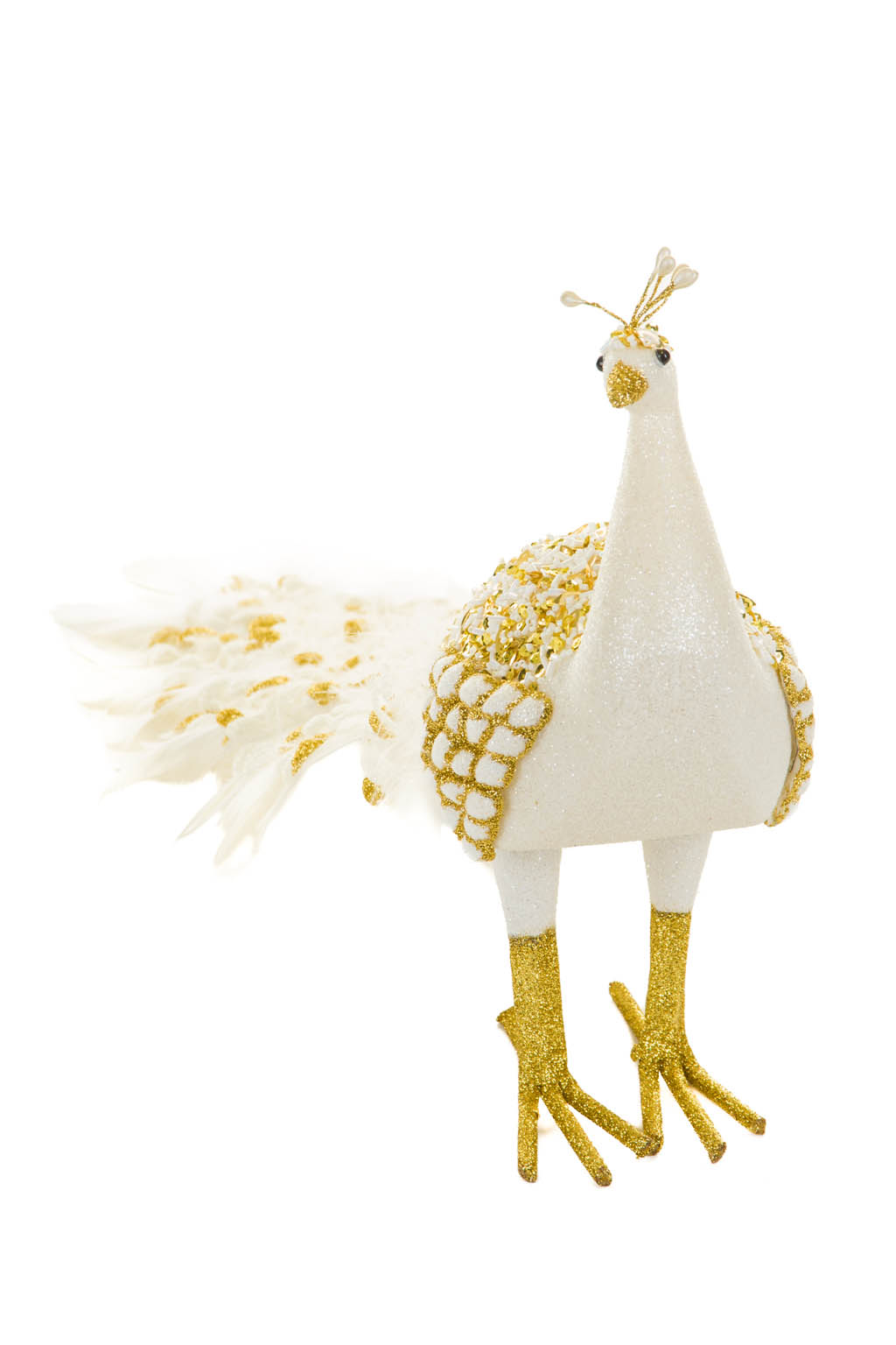 White and Gold Peacock with Decorated Feathers