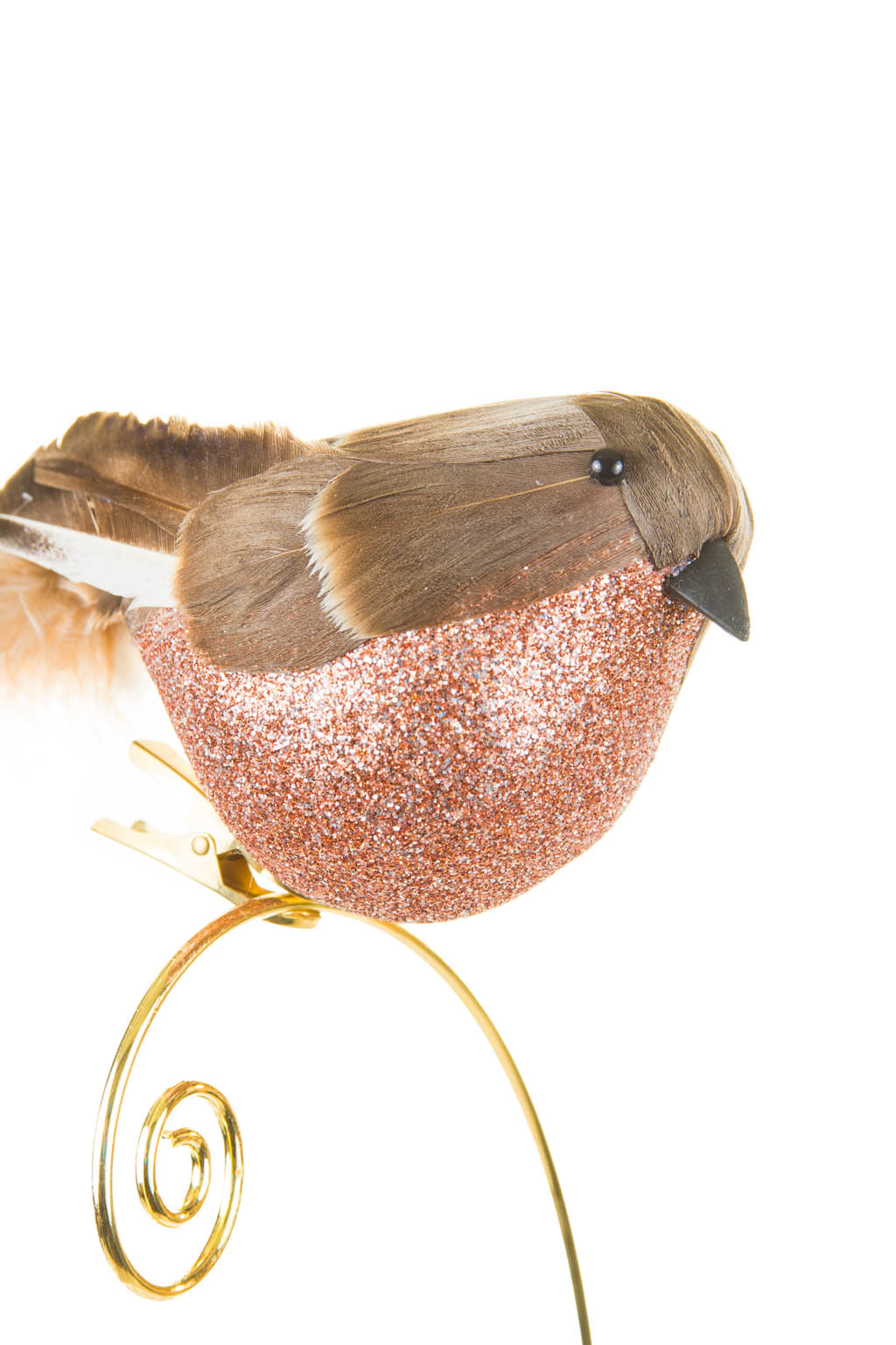 Cool Fluffy Flying Brown and Copper Feather Clip-on Bird Ornament with Long Tail - Image 3