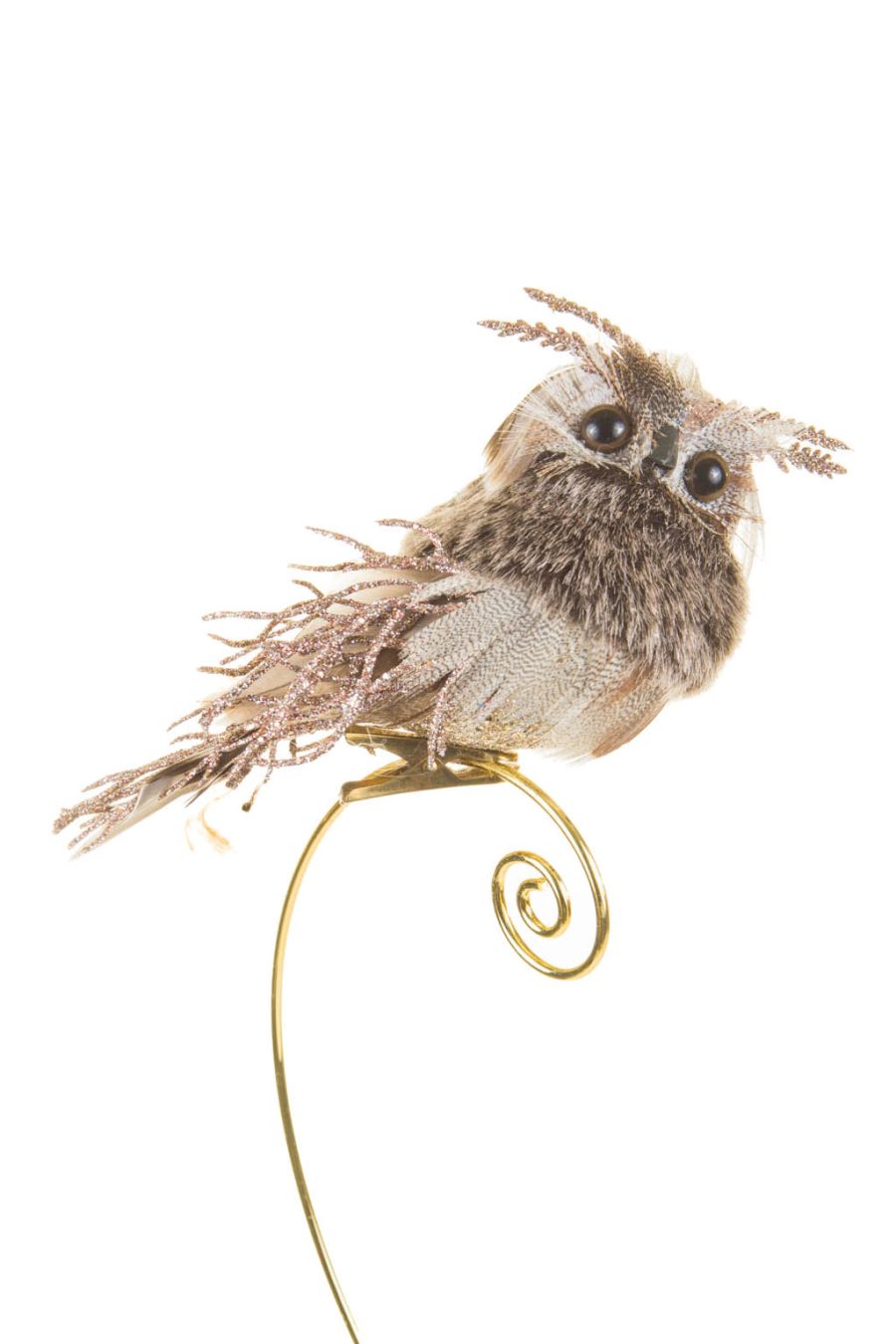 Mischievous Hanging Brown Feather Clip-on Great Horned Owl Ornament with Twig Wings