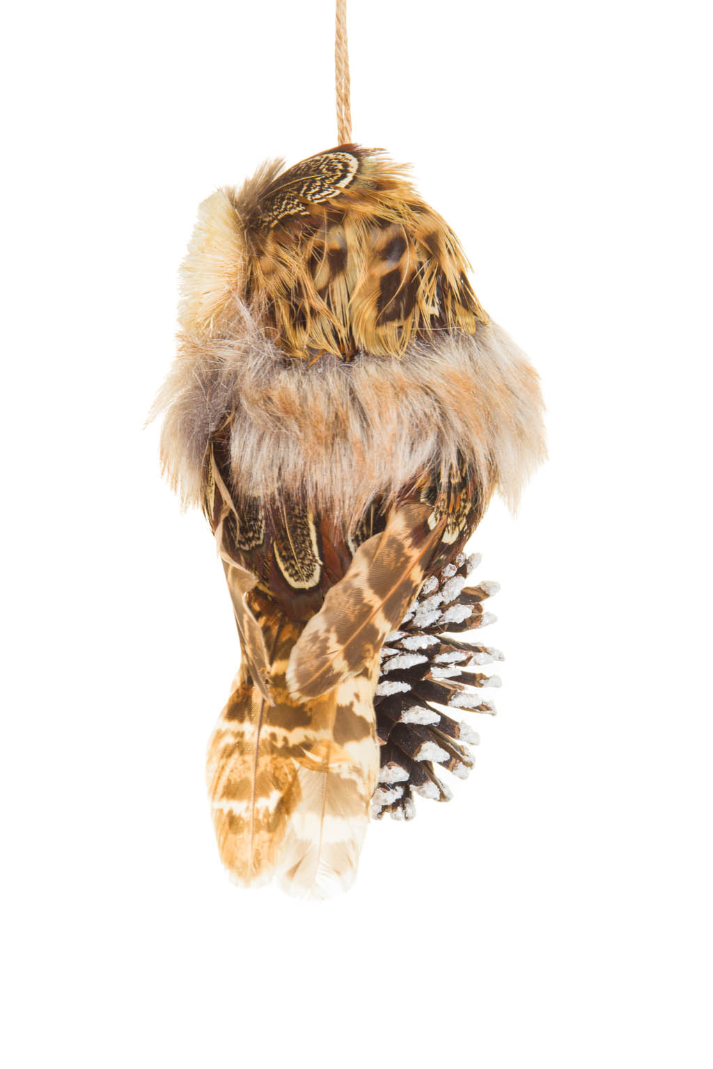 Pompous Hanging Brown Feather Clip-on Eagle-Owl Figure Perched on a Pinecone - Image 2