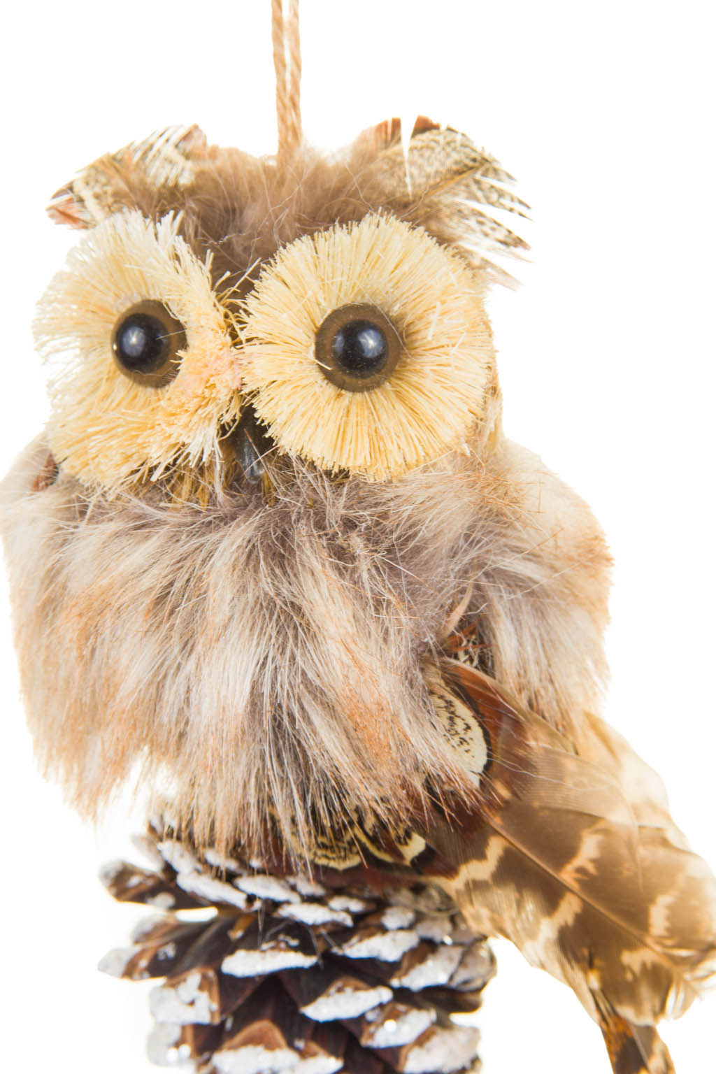 Pompous Hanging Brown Feather Clip-on Eagle-Owl Figure Perched on a Pinecone - Image 3