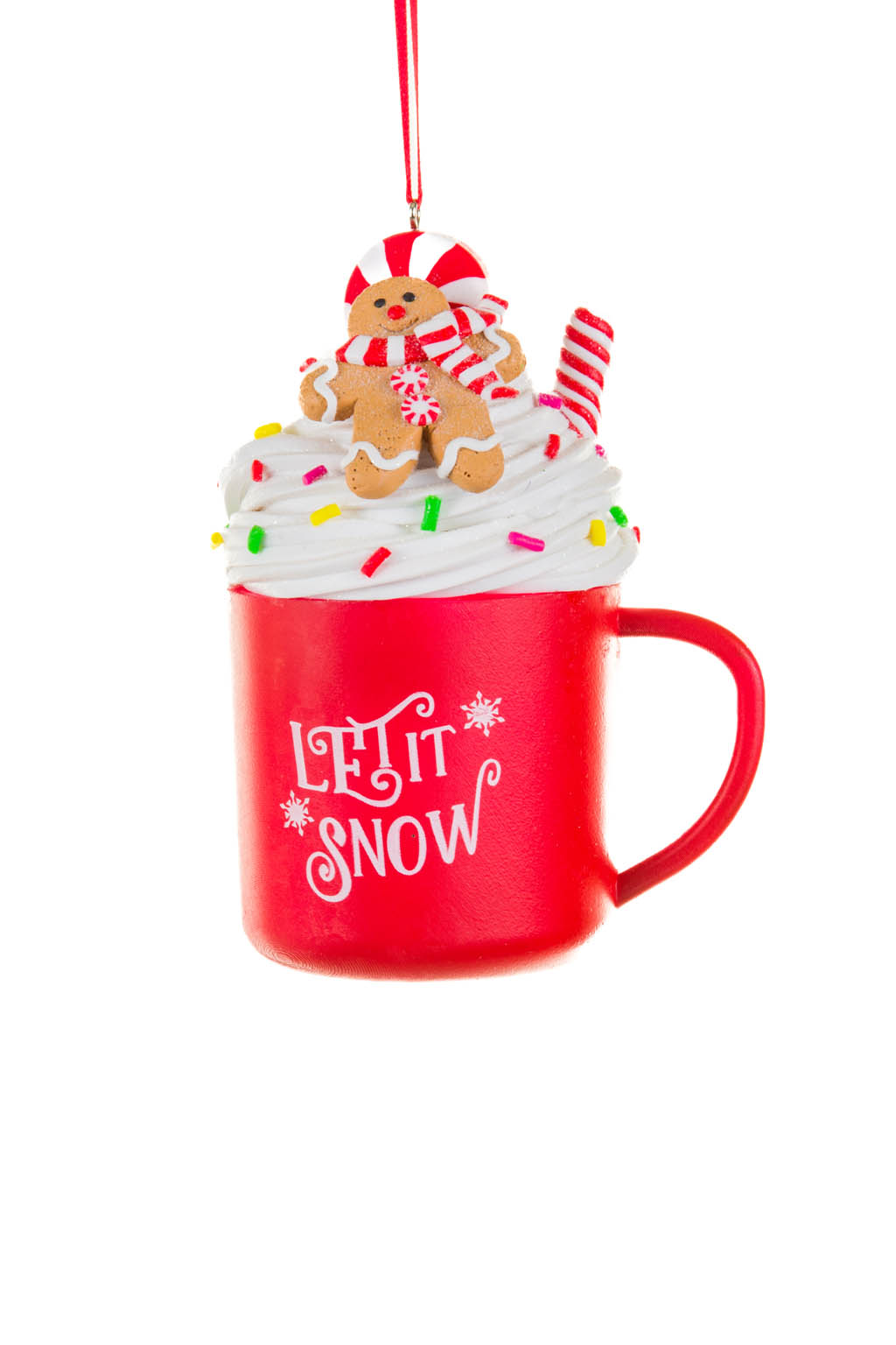 Festive Hanging Red and White Hot Cocoa Ornament with Whipped Cream - Image 2