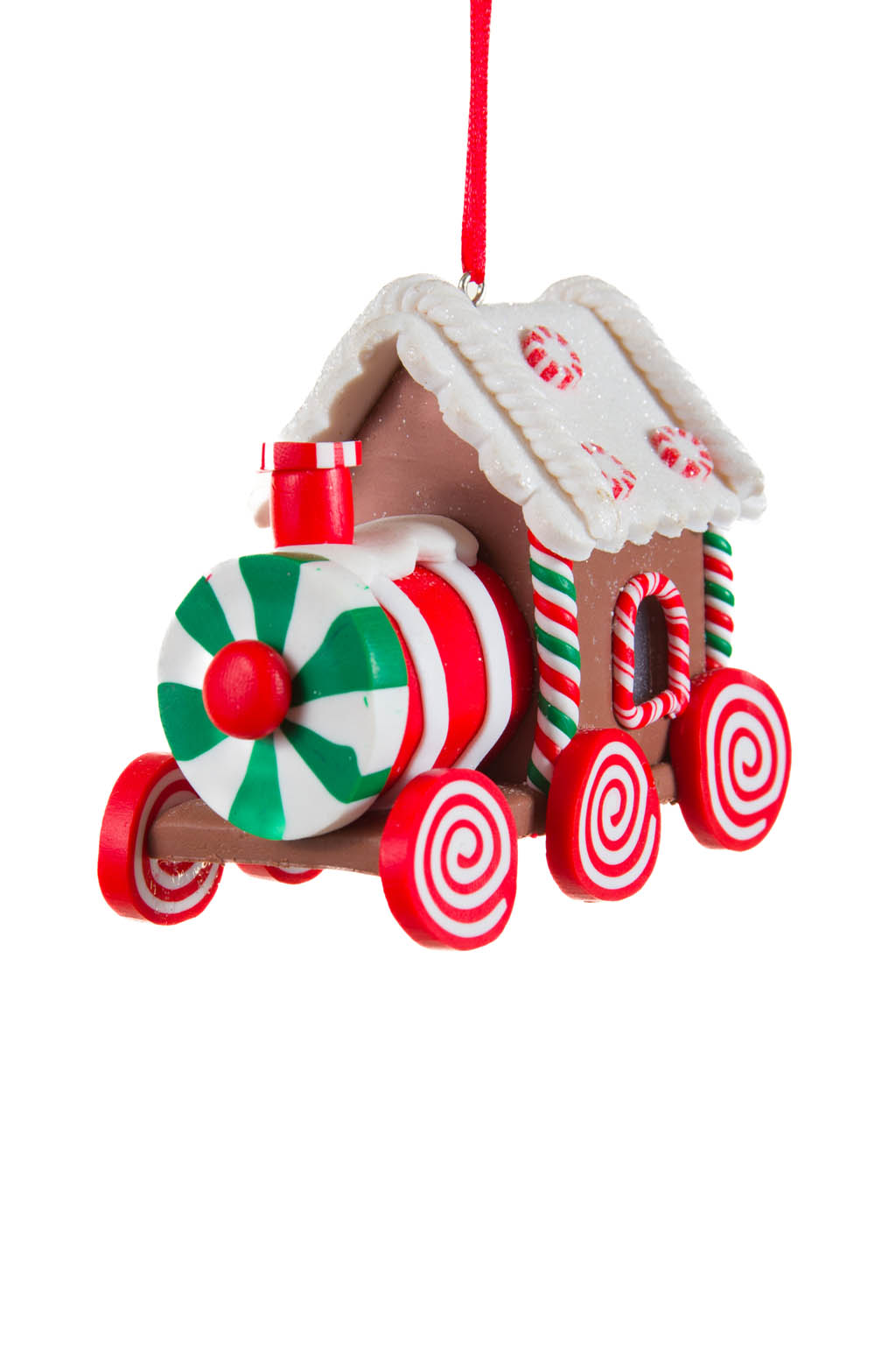 Cute Hanging Brown and White Candycane Train Cool White LED Ornament