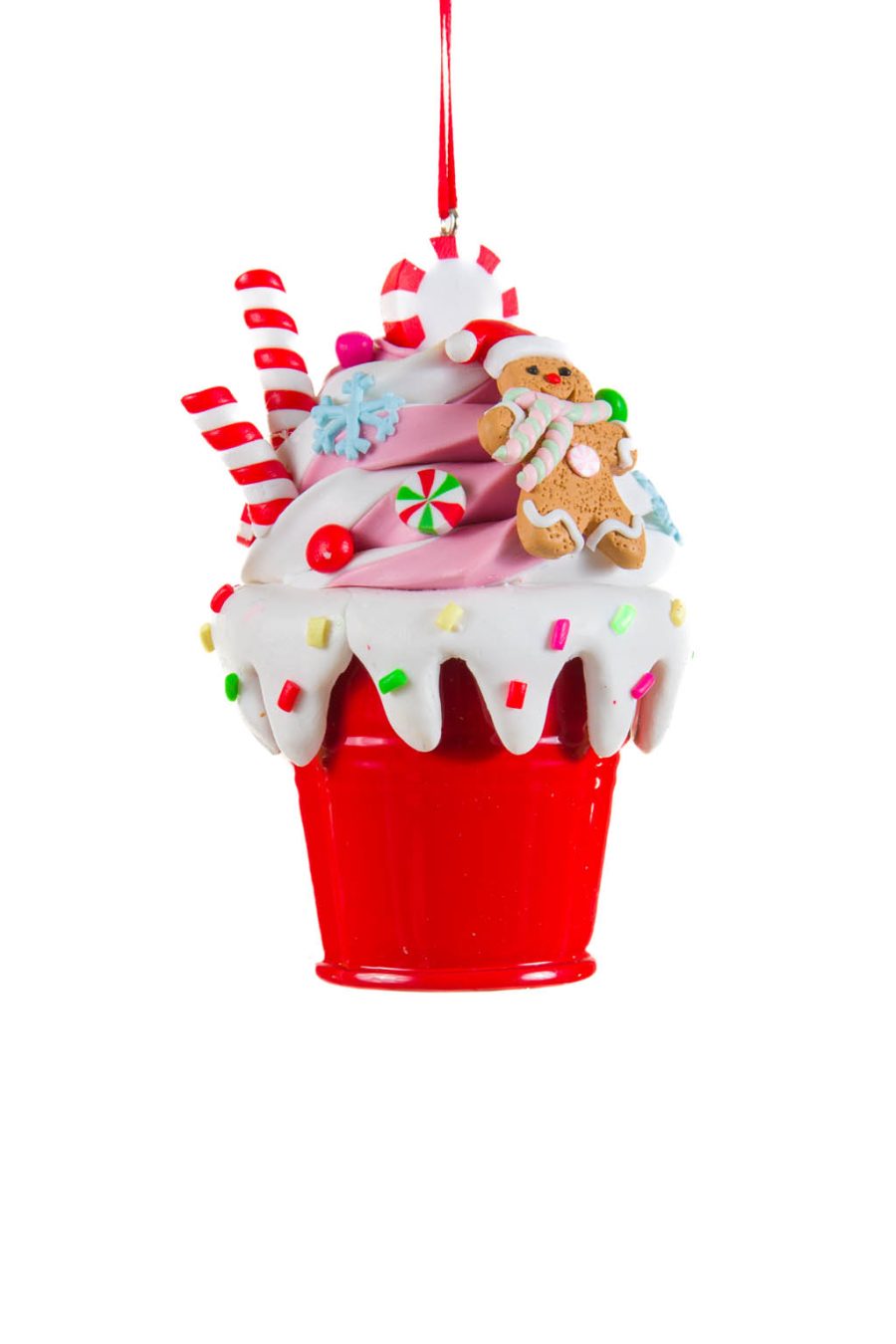 Festive Hanging Red and White Bucket Of Sweets Ornament