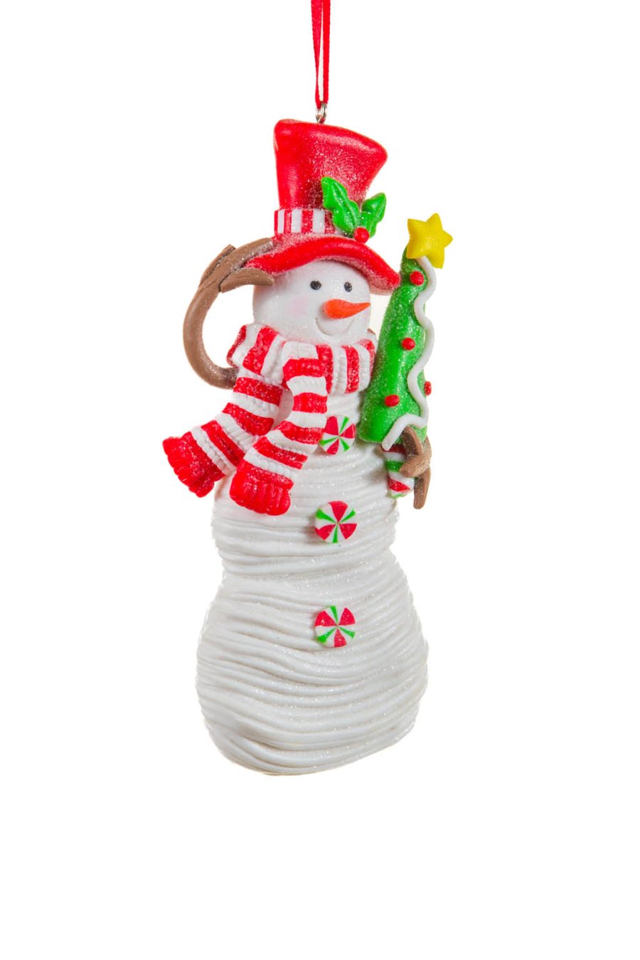 Happy Hanging White and Red Cozy Snowman with Candycane Scarf