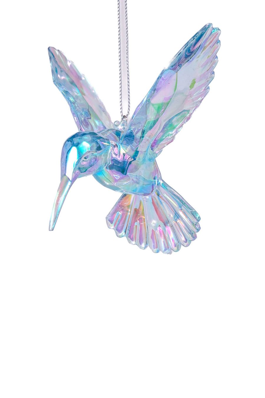 Angelic Hanging Clear and Iridecent Iridescent Bird Ornament with Bounding Wings