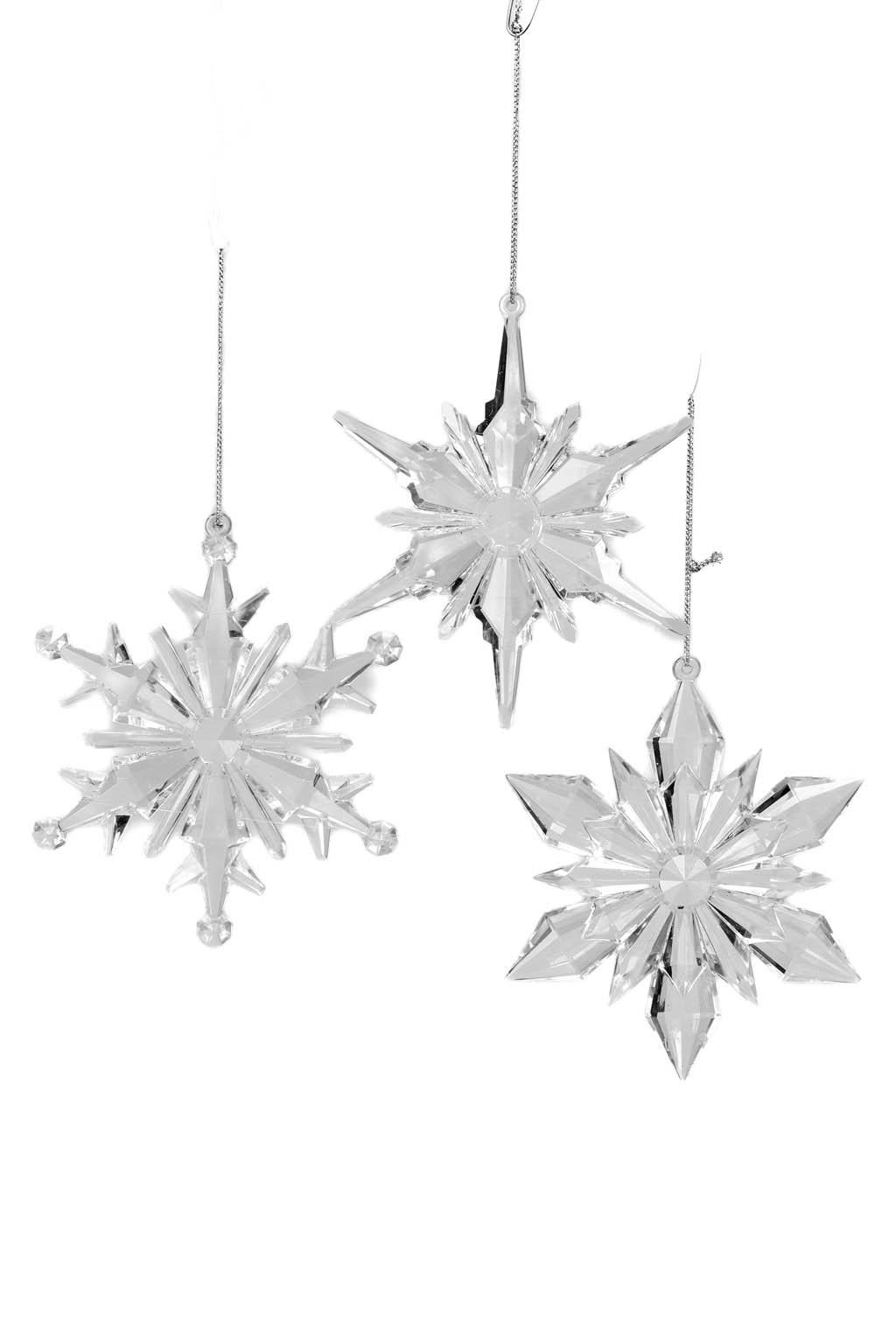 Elegant Hanging Clear Snowflake Stellar Dendrite Ornaments , Set Of 3