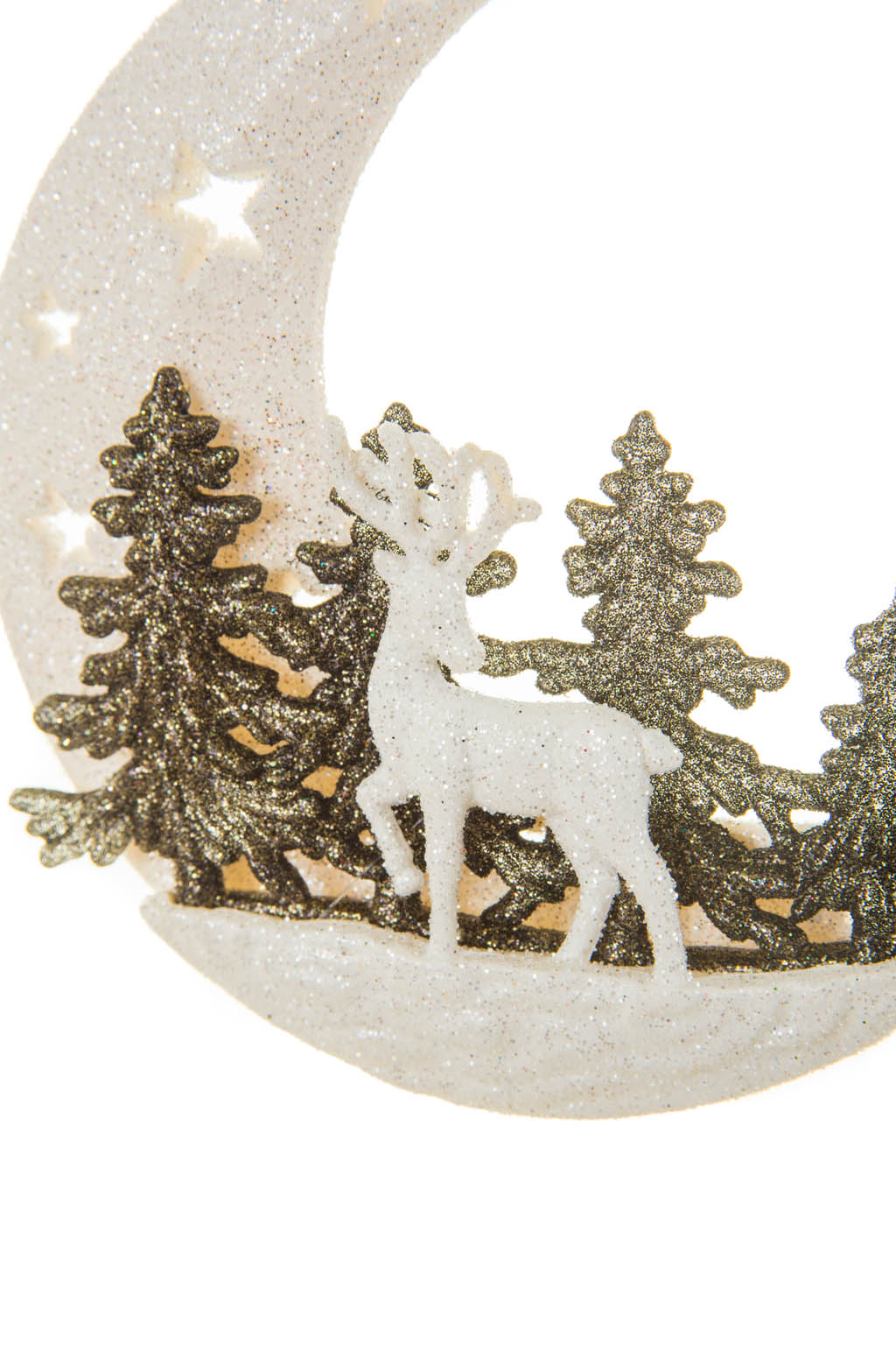 Scenic Glittery Hanging White and Black Half Moon Ornament with Reindeer and Trees - Image 3