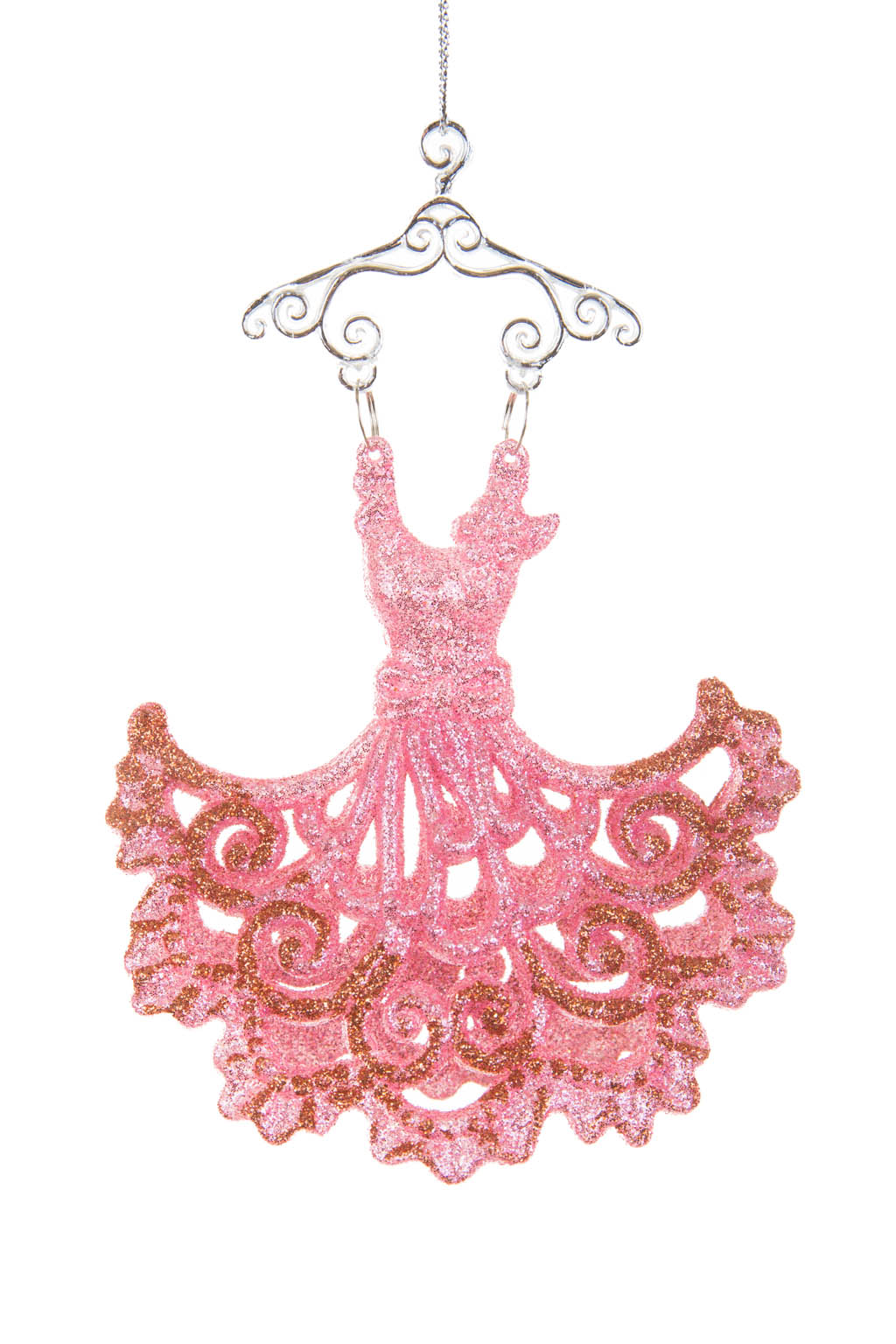 Pretty Glittery Hangable Pink Acrylic Pair Of Dresses Ornament with Clear Hangers - Image 2