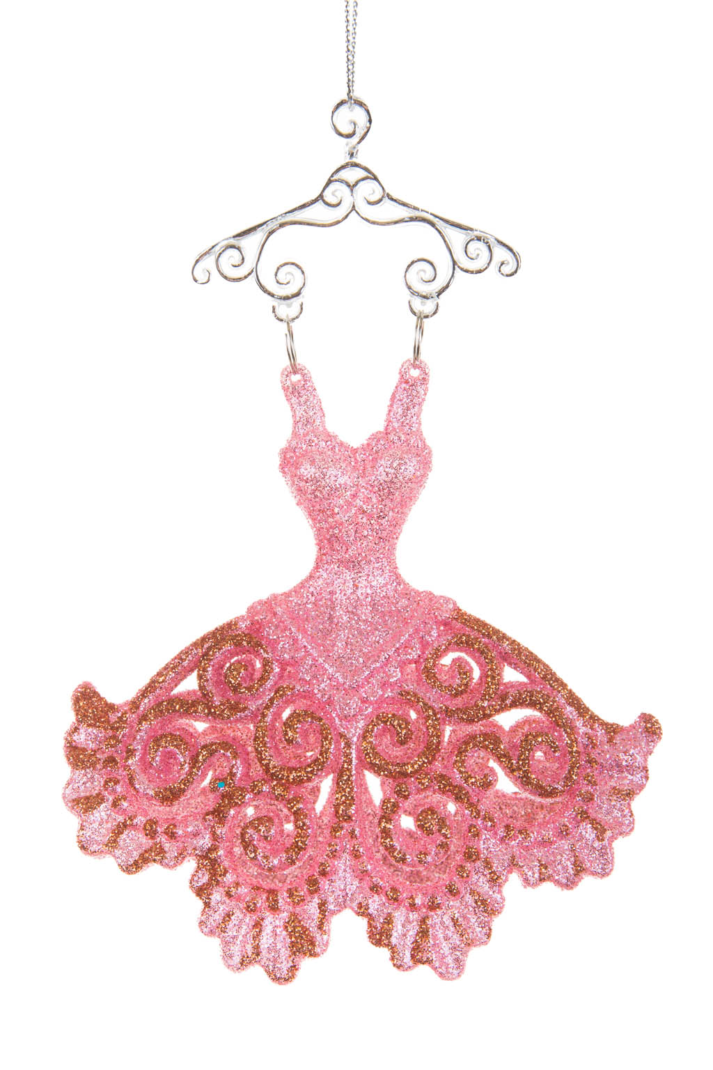 Pretty Glittery Hangable Pink Acrylic Pair Of Dresses Ornament with Clear Hangers - Image 3